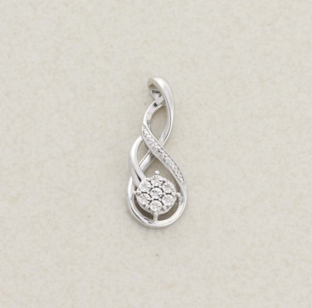 Pendant Only Sterling Silver Natural Diamond Flower Cluster Pendant 1" x 3/8"